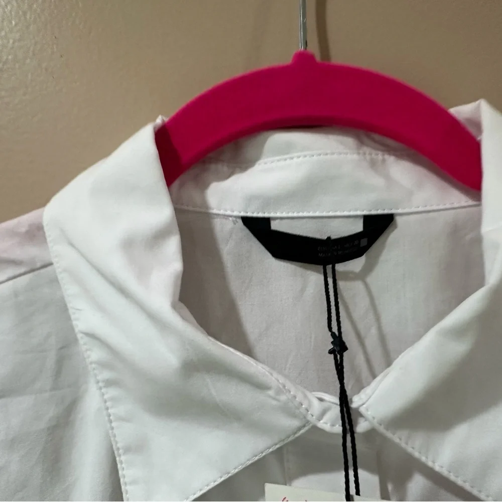 ZARA White Cotton Poplin Balloon Sleeve Top Flared Hem Hidden Button Shirt Large